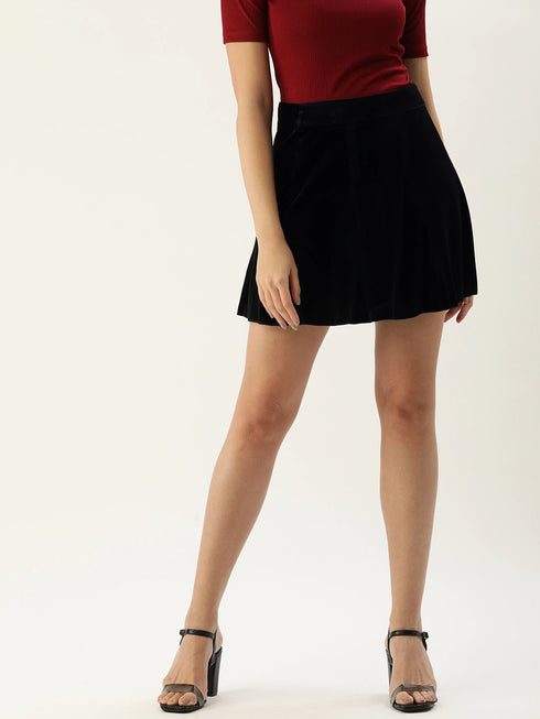 BLACK VELVET PANELLED MINI SKIRT