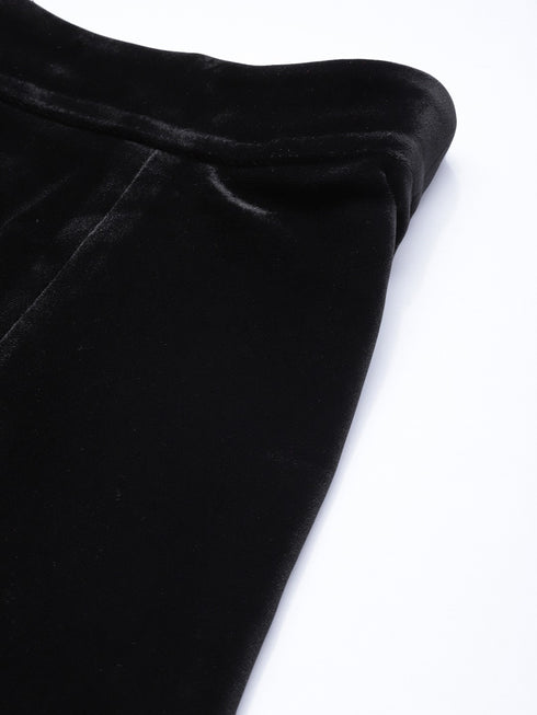 BLACK VELVET PANELLED MINI SKIRT