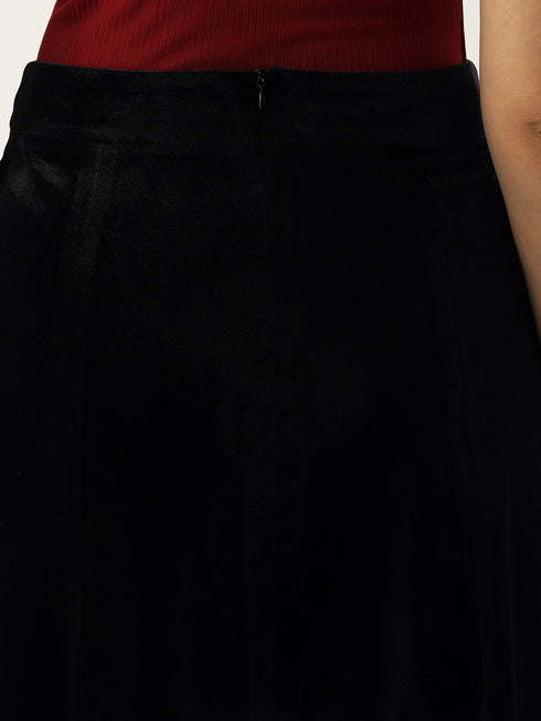 BLACK VELVET PANELLED MINI SKIRT