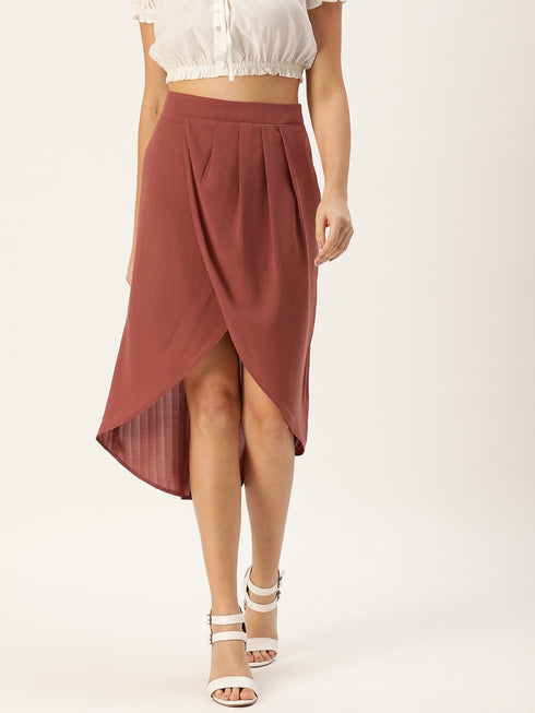 MAUVE FAUX WRAP MIDI SKIRT