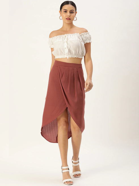 MAUVE FAUX WRAP MIDI SKIRT