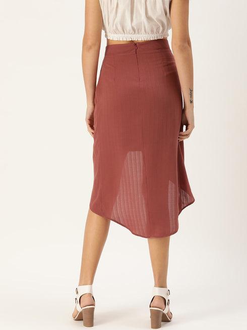 MAUVE FAUX WRAP MIDI SKIRT