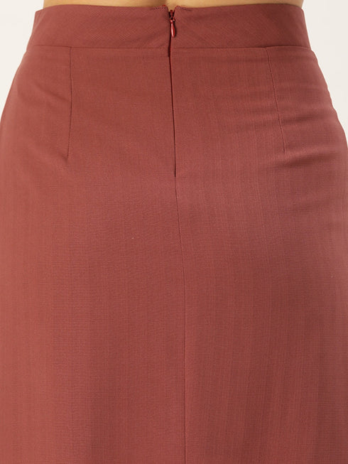 MAUVE FAUX WRAP MIDI SKIRT