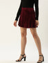 MAROON VELVET PANELLED MINI SKIRT