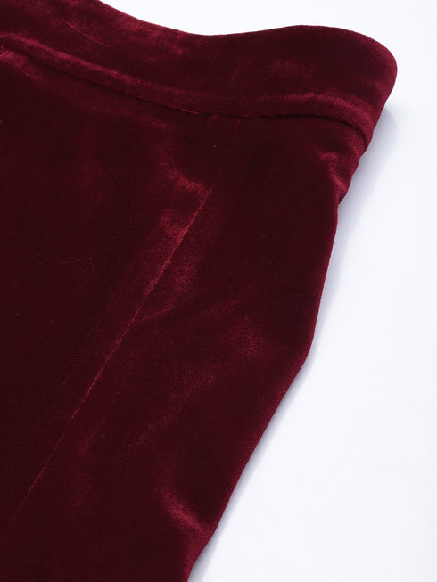 MAROON VELVET PANELLED MINI SKIRT