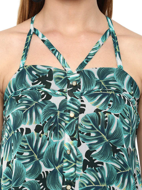 LEAF PRINT STRAPPY SWING TOP