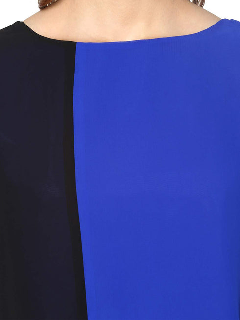 BLUE COLOURBLOCK BOXY-STYLE CROP TOP
