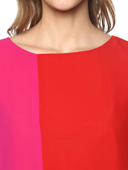 RED COLOURBLOCK BOXY-STYLE CROP TOP