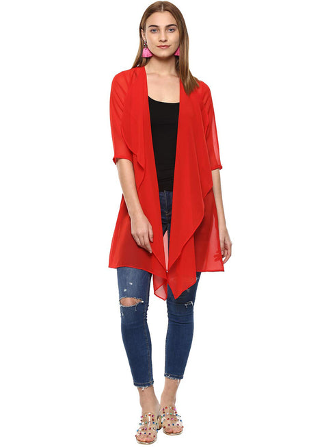 RED DRAPE FRONT LONGLINE JACKET