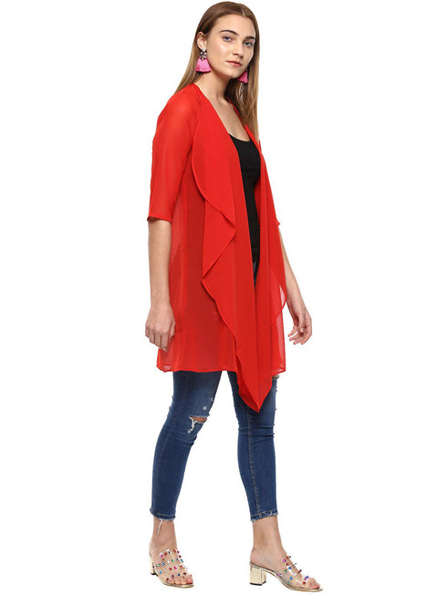 RED DRAPE FRONT LONGLINE JACKET