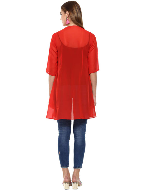 RED DRAPE FRONT LONGLINE JACKET