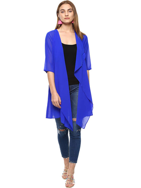 BLUE DRAPE FRONT LONGLINE JACKET