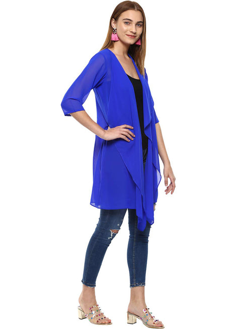 BLUE DRAPE FRONT LONGLINE JACKET