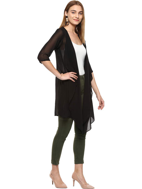 BLACK DRAPE FRONT LONGLINE JACKET