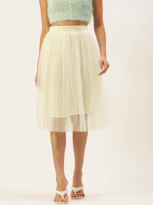 IVORY PLEATED TULLE SKIRT