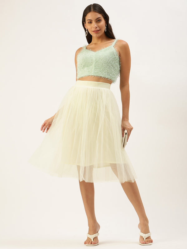 IVORY PLEATED TULLE SKIRT
