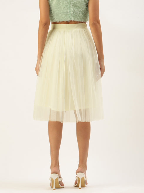 IVORY PLEATED TULLE SKIRT