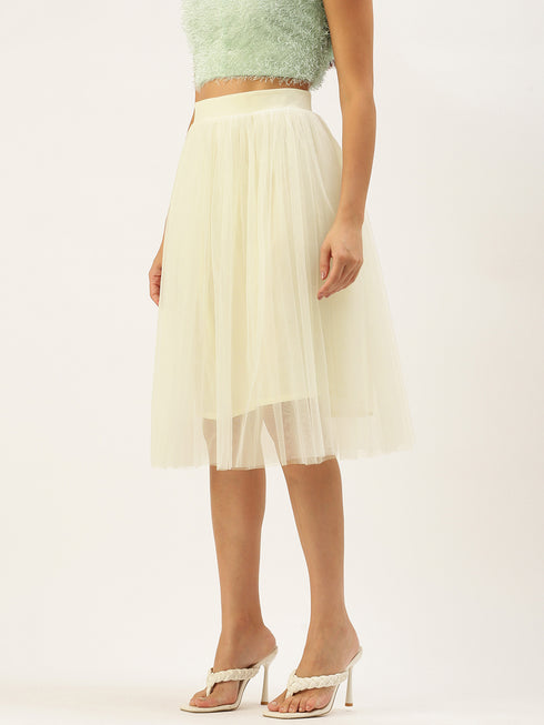 IVORY PLEATED TULLE SKIRT