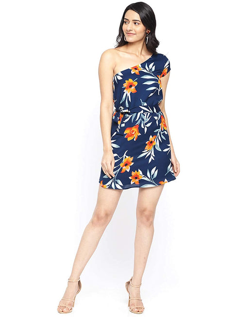 FLORAL ONE SHOULDER MINI DRESS