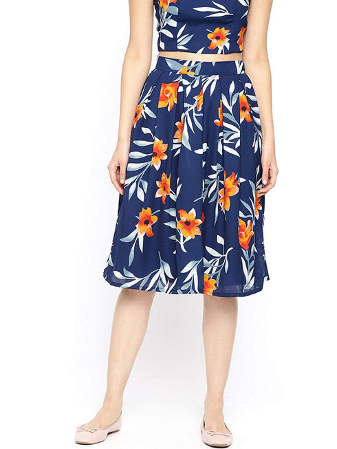 TULIP PRINT BOX PLEAT MIDI SKIRT