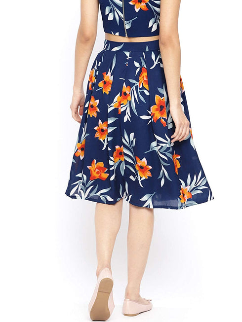 TULIP PRINT BOX PLEAT MIDI SKIRT