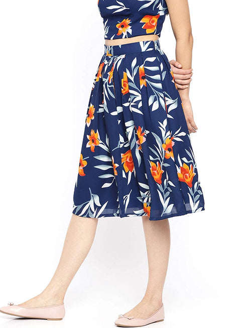 TULIP PRINT BOX PLEAT MIDI SKIRT