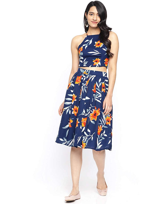 TULIP PRINT BOX PLEAT MIDI SKIRT