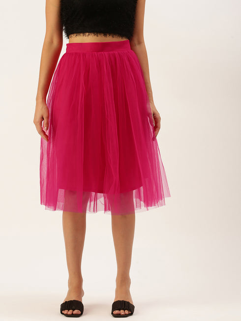 RASPBERRY PLEATED TULLE SKIRT
