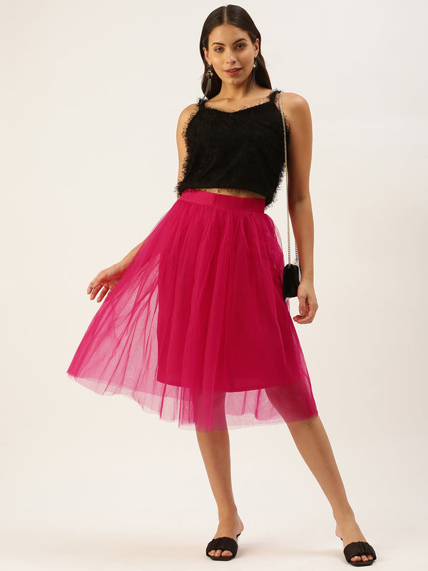 RASPBERRY PLEATED TULLE SKIRT