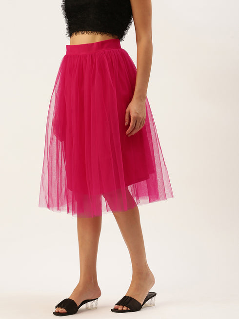 RASPBERRY PLEATED TULLE SKIRT