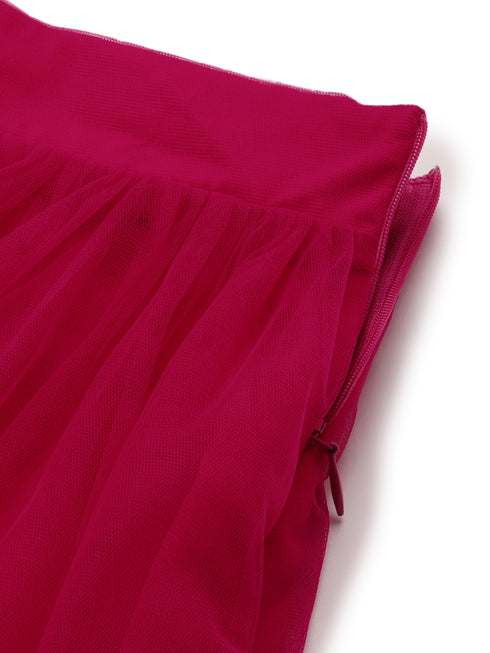 RASPBERRY PLEATED TULLE SKIRT