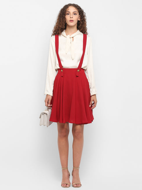 RED OVERALL SUSPENDER MINI SKIRT