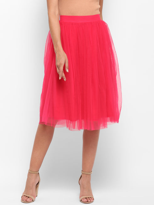 HOT PINK PLEATED TULLE SKIRT