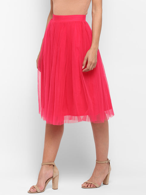 HOT PINK PLEATED TULLE SKIRT