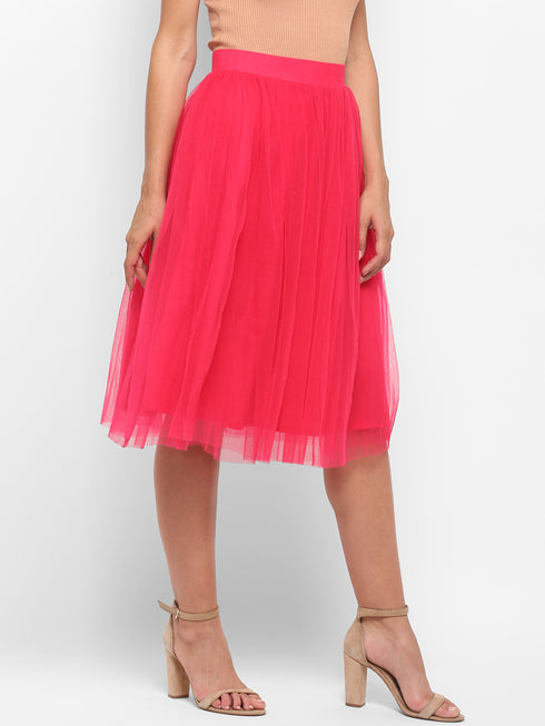 HOT PINK PLEATED TULLE SKIRT