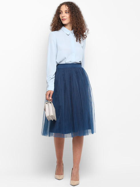 TEAL PLEATED TULLE SKIRT