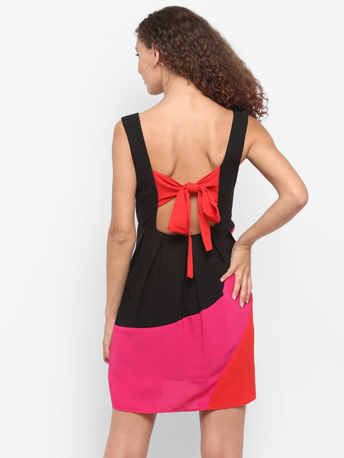 HELEN COLORBLOCK BACK-TIE MINI DRESS