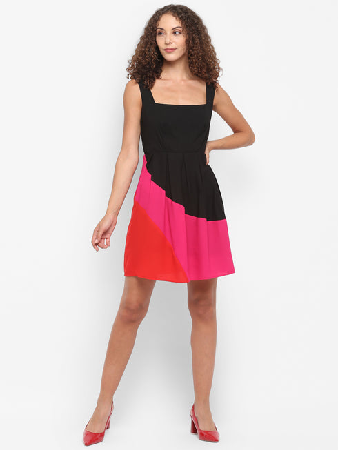 COLORBLOCK BACK-TIE MINI DRESS