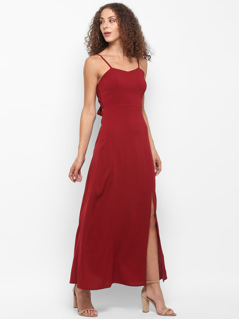 SPAGHETTI THIGH SLIT BACK-TIE MAXI DRESS