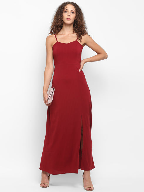 SPAGHETTI THIGH SLIT BACK-TIE MAXI DRESS