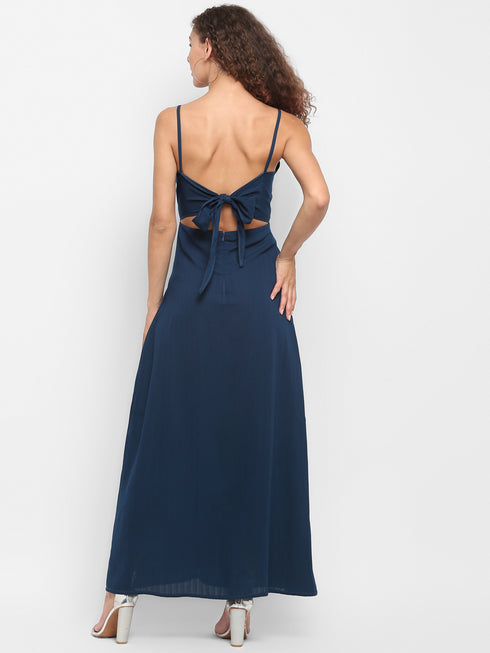 SPAGHETTI THIGH SLIT BACK-TIE MAXI DRESS