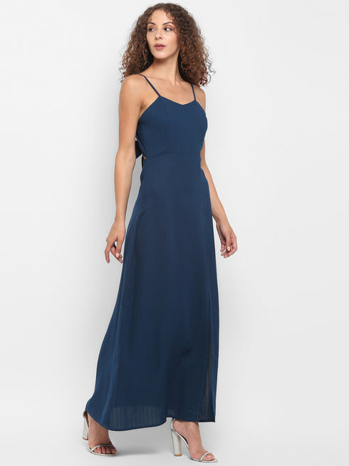 SPAGHETTI THIGH SLIT BACK-TIE MAXI DRESS
