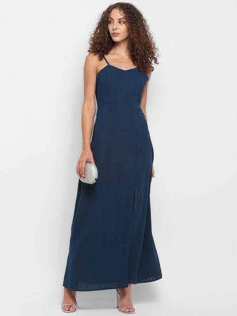 SPAGHETTI THIGH SLIT BACK-TIE MAXI DRESS