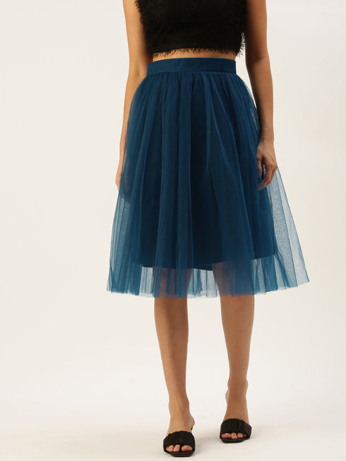 TEAL PLEATED TULLE SKIRT