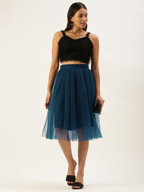 TEAL PLEATED TULLE SKIRT