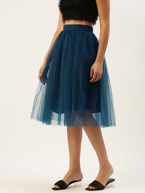 TEAL PLEATED TULLE SKIRT