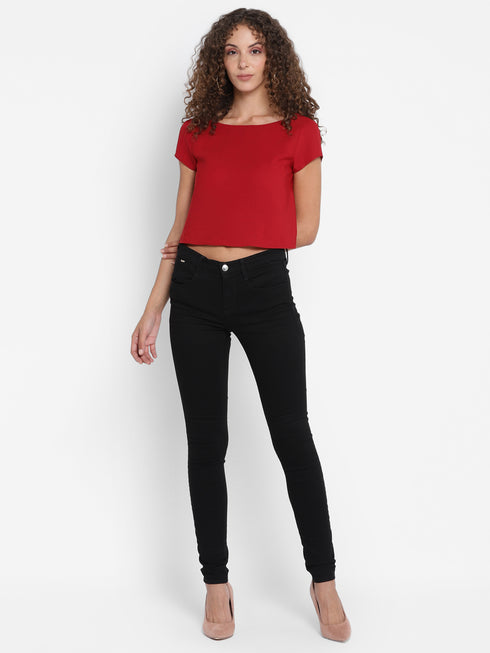 RED RUCHED BACK CROP TOP