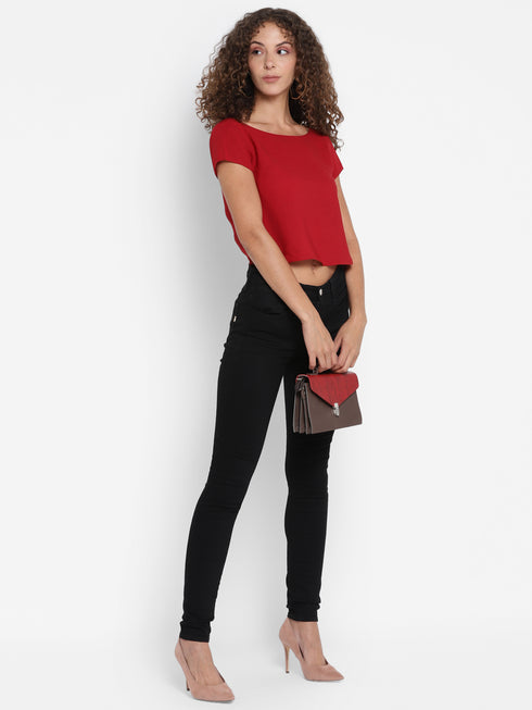 RED RUCHED BACK CROP TOP