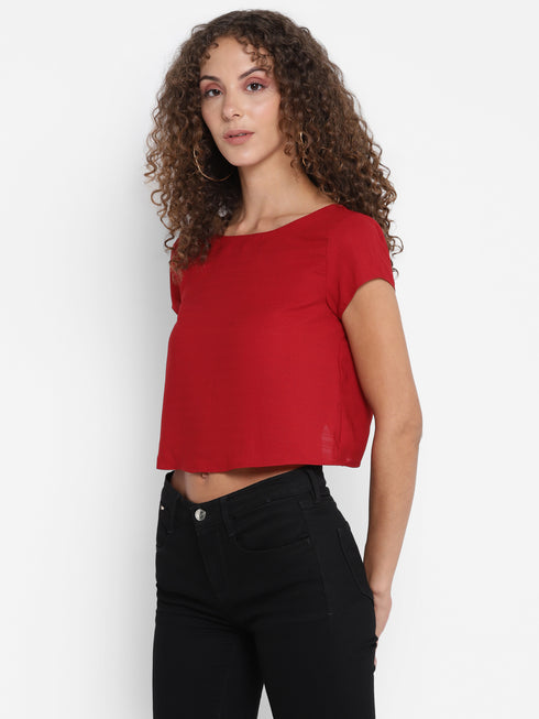 RED RUCHED BACK CROP TOP