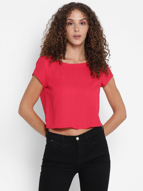 PINK RUCHED BACK CROP TOP